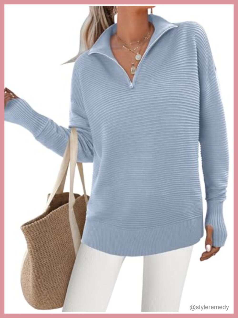 Womens Cozy Oversized Knit Pullover Sweater with Thumb Holes